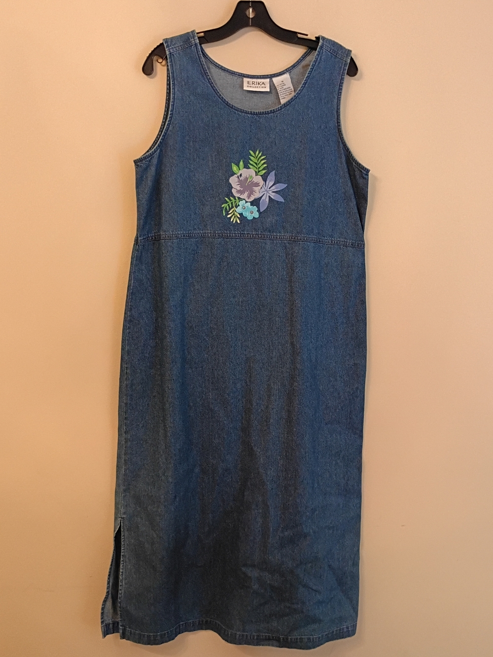 Erika Denim Sleeveless Dress with Floral Chest Applique Size M